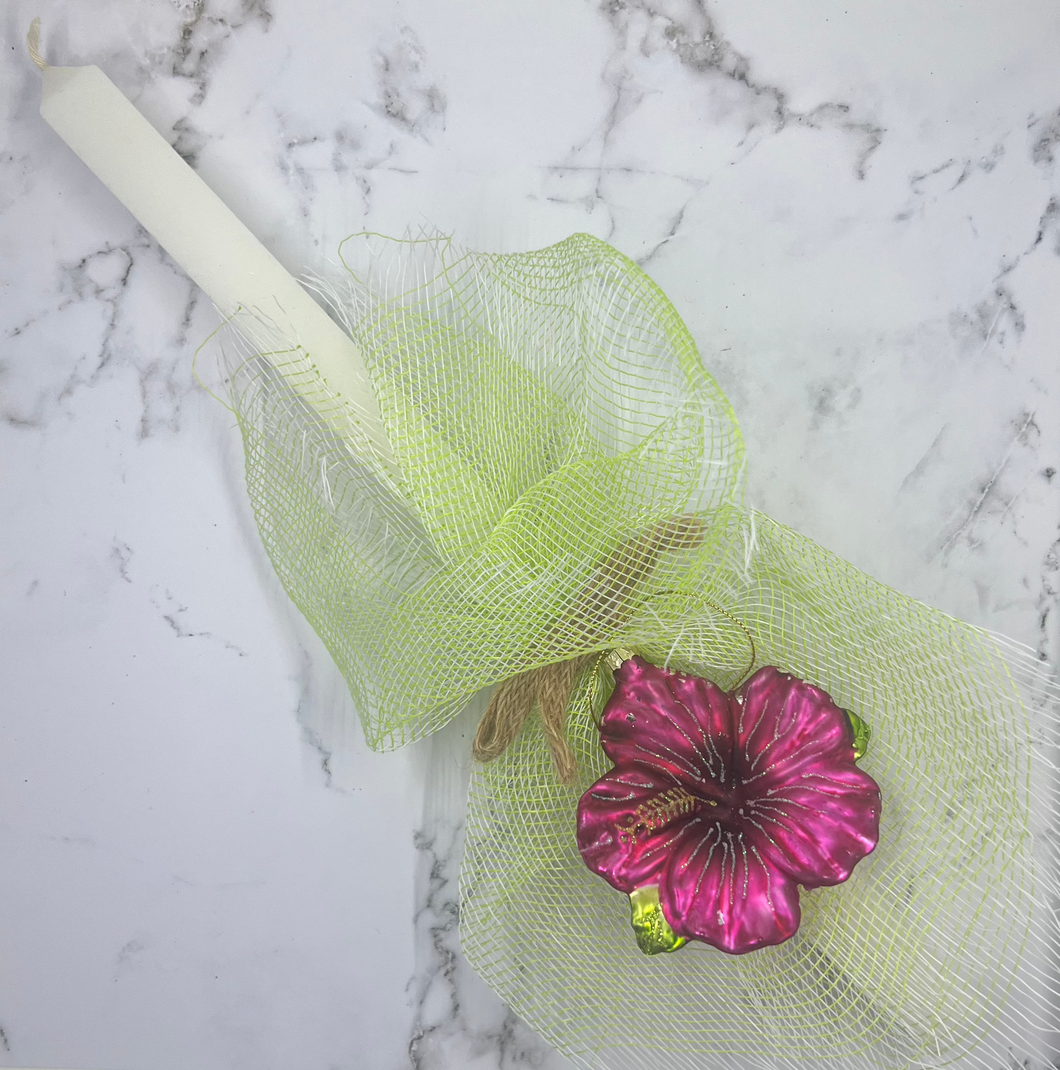 Lambatha/Palm Sunday Candle with hibiscus ornament