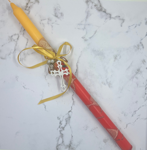 Lambatha/Palm Sunday Candle with wooden filigree cross